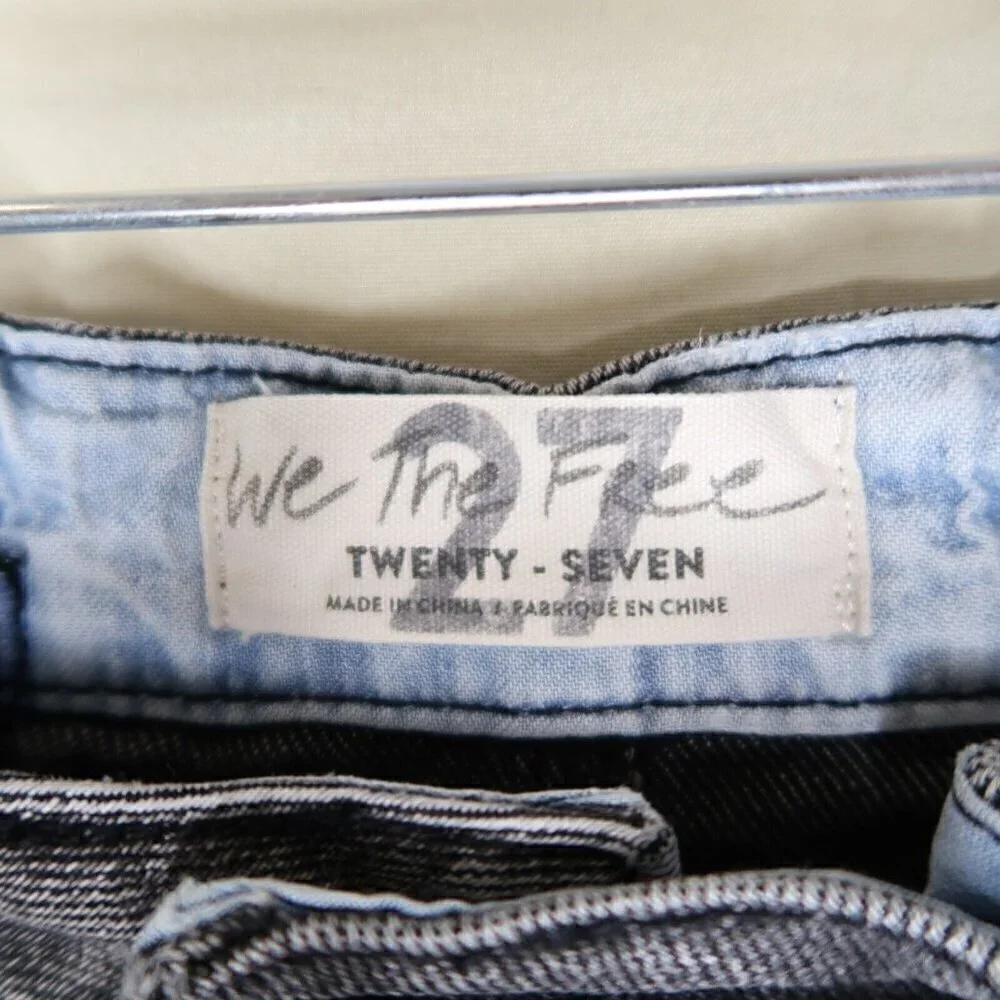 FP We The Free Belted Denim Skirt Grey Black Mini Raw Hem Boho Women's Size 27